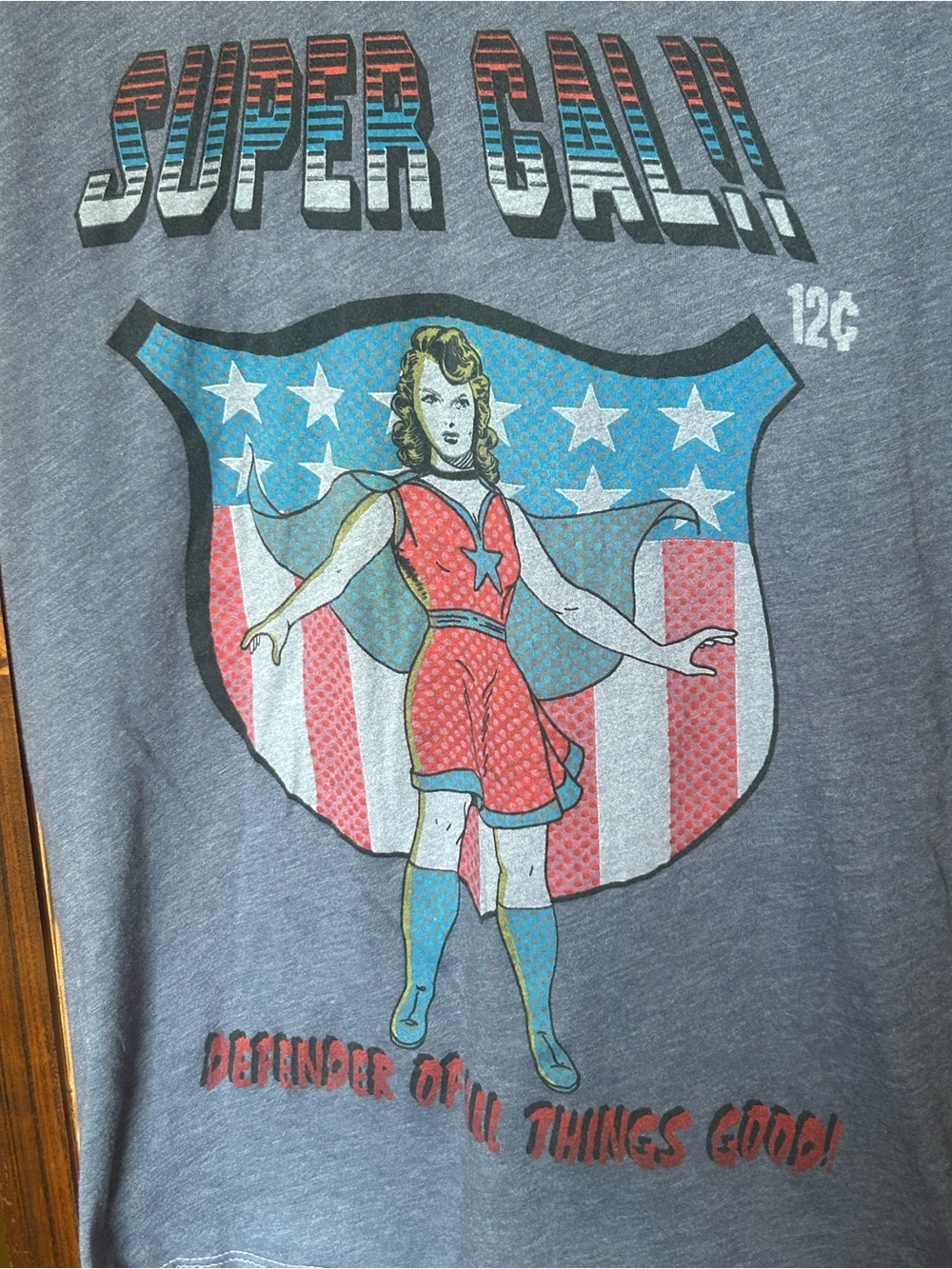 Vintage Graphic V-Neck Tee - Red/White/blue SUPER GAL! Worn by Mila Kunis.